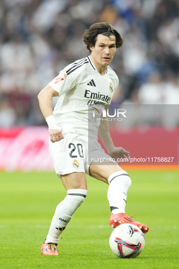 Fran Garcia left-back of Real Madrid and Spain during the La Liga match between Real Madrid CF and CA Osasuna at Estadio Santiago Bernabeu o...