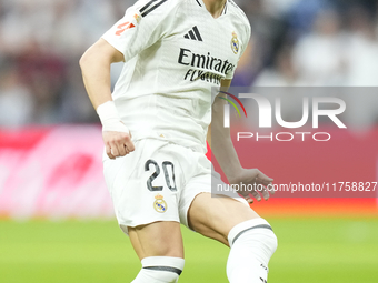 Fran Garcia left-back of Real Madrid and Spain during the La Liga match between Real Madrid CF and CA Osasuna at Estadio Santiago Bernabeu o...