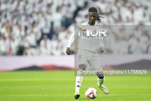 Eduardo Camavinga central midfield of Real Madrid and France during the La Liga match between Real Madrid CF and CA Osasuna at Estadio Santi...