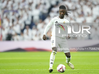 Eduardo Camavinga central midfield of Real Madrid and France during the La Liga match between Real Madrid CF and CA Osasuna at Estadio Santi...