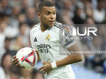 Kylian Mbappe centre-forward of Real Madrid and France during the La Liga match between Real Madrid CF and CA Osasuna at Estadio Santiago Be...