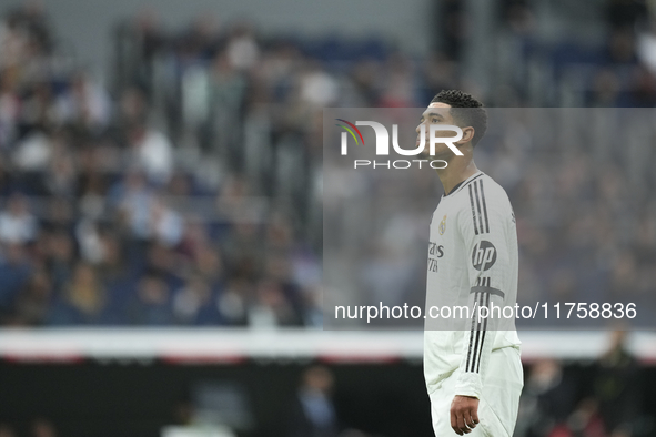 Jude Bellingham central midfield of Real Madrid and England during the La Liga match between Real Madrid CF and CA Osasuna at Estadio Santia...