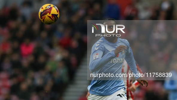 Coventry City's Haji Wright looks at a ball in motion during the Sky Bet Championship match between Sunderland and Coventry City at the Stad...