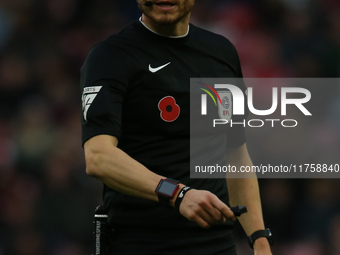 Referee Leigh Doughty officiates during the Sky Bet Championship match between Sunderland and Coventry City at the Stadium Of Light in Sunde...