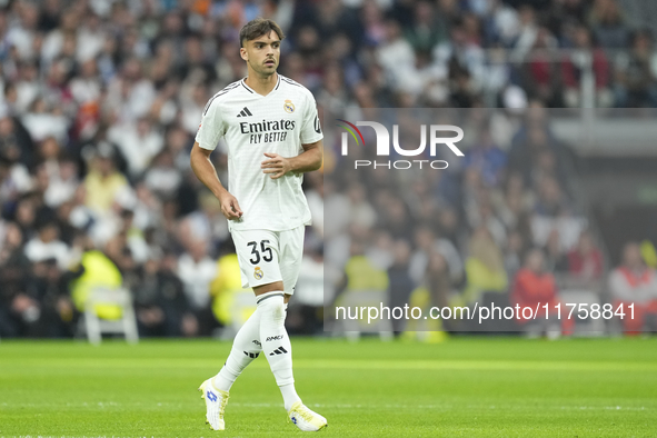 Raul Asencio centre-back of Real Madrid and Spain during the La Liga match between Real Madrid CF and CA Osasuna at Estadio Santiago Bernabe...