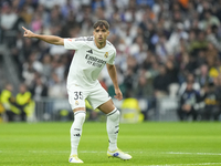 Raul Asencio centre-back of Real Madrid and Spain during the La Liga match between Real Madrid CF and CA Osasuna at Estadio Santiago Bernabe...