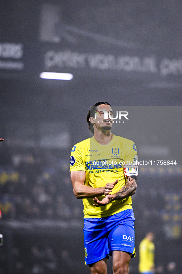 RKC forward Oskar Zawada plays during the match between RKC and NEC at the Mandemakers Stadium in Waalwijk, Netherlands, on November 9, 2024...