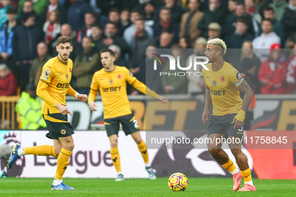 Mario Lemina of Wolves heads forward with the ball during the Premier League match between Wolverhampton Wanderers and Southampton at Moline...