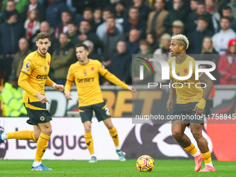 Mario Lemina of Wolves heads forward with the ball during the Premier League match between Wolverhampton Wanderers and Southampton at Moline...