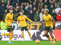 Mario Lemina of Wolves heads forward with the ball during the Premier League match between Wolverhampton Wanderers and Southampton at Moline...