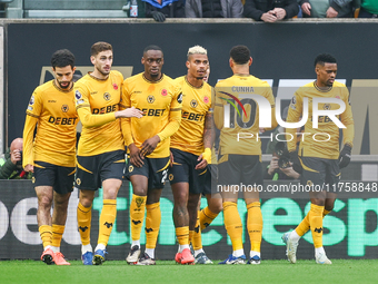 Wolves celebrate the goal by #21, Pablo Sarabia, during the Premier League match between Wolverhampton Wanderers and Southampton at Molineux...