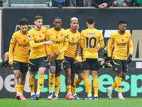 Wolves celebrate the goal by #21, Pablo Sarabia, during the Premier League match between Wolverhampton Wanderers and Southampton at Molineux...