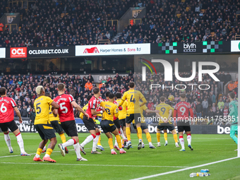 Action occurs in the Wolves goal area during the Premier League match between Wolverhampton Wanderers and Southampton at Molineux in Wolverh...