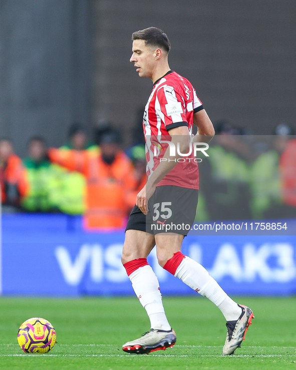 Jan Bednarek of Southampton is in action during the Premier League match between Wolverhampton Wanderers and Southampton at Molineux in Wolv...