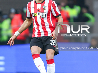 Jan Bednarek of Southampton participates in the Premier League match between Wolverhampton Wanderers and Southampton at Molineux in Wolverha...