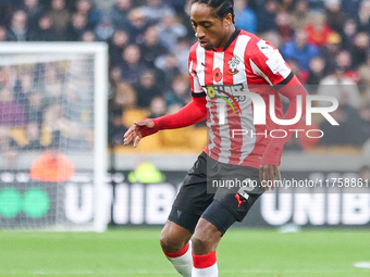 Kyle Walker-Peters of Southampton is on the ball during the Premier League match between Wolverhampton Wanderers and Southampton at Molineux...