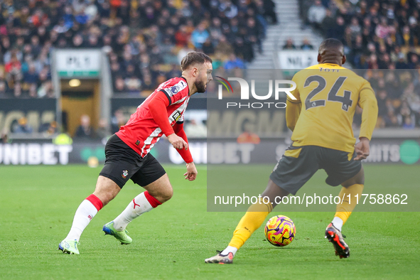 Adam Armstrong of Southampton is in attacking action during the Premier League match between Wolverhampton Wanderers and Southampton at Moli...