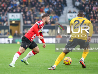 Adam Armstrong of Southampton is in attacking action during the Premier League match between Wolverhampton Wanderers and Southampton at Moli...