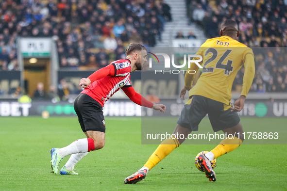 Adam Armstrong of Southampton is in attacking action during the Premier League match between Wolverhampton Wanderers and Southampton at Moli...