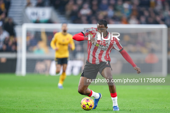 Joe Aribo of Southampton is in attacking action during the Premier League match between Wolverhampton Wanderers and Southampton at Molineux...