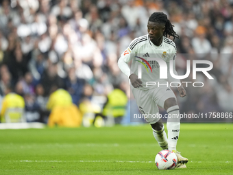 Eduardo Camavinga central midfield of Real Madrid and France during the La Liga match between Real Madrid CF and CA Osasuna at Estadio Santi...