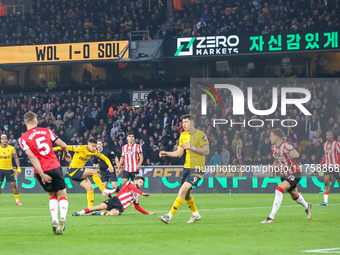 Joao Gomes of Wolves attempts a shot on goal during the Premier League match between Wolverhampton Wanderers and Southampton at Molineux in...