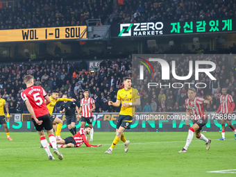 Joao Gomes of Wolves attempts a shot on goal during the Premier League match between Wolverhampton Wanderers and Southampton at Molineux in...