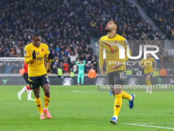 Matheus Cunha of Wolves celebrates his goal during the Premier League match between Wolverhampton Wanderers and Southampton at Molineux in W...