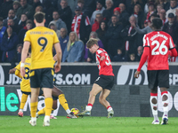 Tyler Dibling, number 33 of Southampton, is in attacking action during the Premier League match between Wolverhampton Wanderers and Southamp...