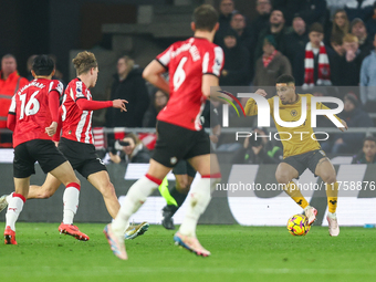 Joao Gomes of Wolves is on the ball during the Premier League match between Wolverhampton Wanderers and Southampton at Molineux in Wolverham...