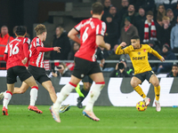 Joao Gomes of Wolves is on the ball during the Premier League match between Wolverhampton Wanderers and Southampton at Molineux in Wolverham...