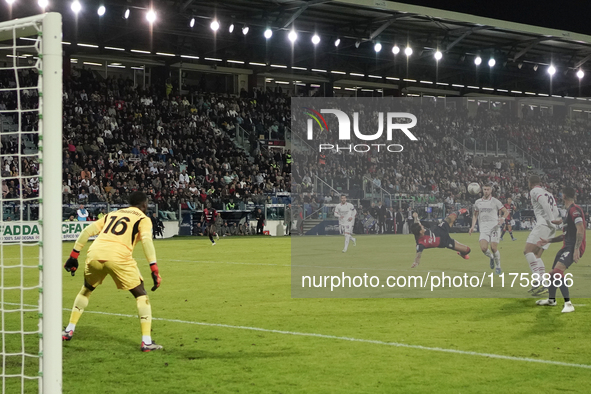 Gianluca Lapadula (#9 Cagliari Calcio) participates in the Serie A TIM match between Cagliari Calcio and AC Milan in Italy on November 9, 20...