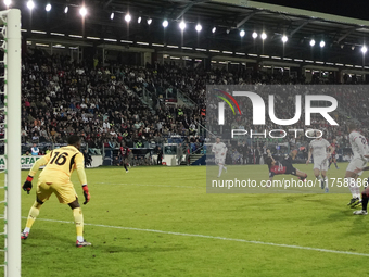 Gianluca Lapadula (#9 Cagliari Calcio) participates in the Serie A TIM match between Cagliari Calcio and AC Milan in Italy on November 9, 20...