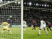 Gabriele Zappa (#28 Cagliari Calcio) scores a goal during the Serie A TIM match between Cagliari Calcio and AC Milan in Italy on November 9,...