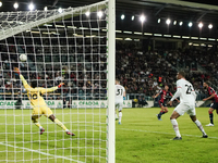 Gabriele Zappa (#28 Cagliari Calcio) scores a goal during the Serie A TIM match between Cagliari Calcio and AC Milan in Italy on November 9,...