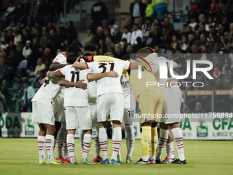 Team Milan plays during the Serie A TIM match between Cagliari Calcio and AC Milan in Italy on November 9, 2024. (