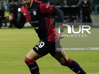 Nadir Zortea (#19 Cagliari Calcio) celebrates during the Serie A TIM match between Cagliari Calcio and AC Milan in Italy on November 9, 2024...