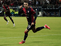 Nadir Zortea (#19 Cagliari Calcio) celebrates during the Serie A TIM match between Cagliari Calcio and AC Milan in Italy on November 9, 2024...