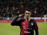 Nadir Zortea (#19 Cagliari Calcio) celebrates during the Serie A TIM match between Cagliari Calcio and AC Milan in Italy on November 9, 2024...