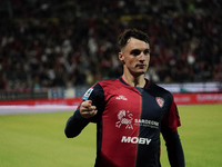 Nadir Zortea (#19 Cagliari Calcio) celebrates during the Serie A TIM match between Cagliari Calcio and AC Milan in Italy on November 9, 2024...