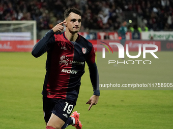 Nadir Zortea (#19 Cagliari Calcio) celebrates during the Serie A TIM match between Cagliari Calcio and AC Milan in Italy on November 9, 2024...