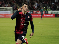 Nadir Zortea (#19 Cagliari Calcio) celebrates during the Serie A TIM match between Cagliari Calcio and AC Milan in Italy on November 9, 2024...