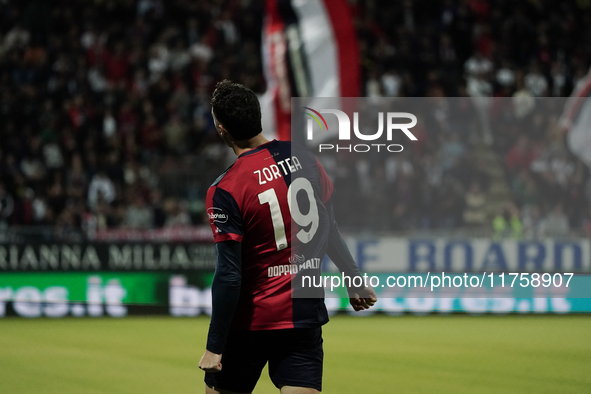 Nadir Zortea (#19 Cagliari Calcio) celebrates during the Serie A TIM match between Cagliari Calcio and AC Milan in Italy on November 9, 2024...