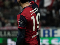 Nadir Zortea (#19 Cagliari Calcio) celebrates during the Serie A TIM match between Cagliari Calcio and AC Milan in Italy on November 9, 2024...