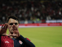 Nadir Zortea (#19 Cagliari Calcio) celebrates during the Serie A TIM match between Cagliari Calcio and AC Milan in Italy on November 9, 2024...