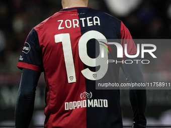 Nadir Zortea (#19 Cagliari Calcio) celebrates during the Serie A TIM match between Cagliari Calcio and AC Milan in Italy on November 9, 2024...