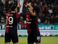 Nadir Zortea (#19 Cagliari Calcio) celebrates during the Serie A TIM match between Cagliari Calcio and AC Milan in Italy on November 9, 2024...