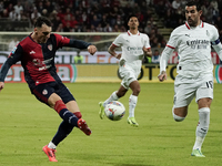 Nadir Zortea (#19 Cagliari Calcio) participates in the Serie A TIM match between Cagliari Calcio and AC Milan in Italy on November 9, 2024....