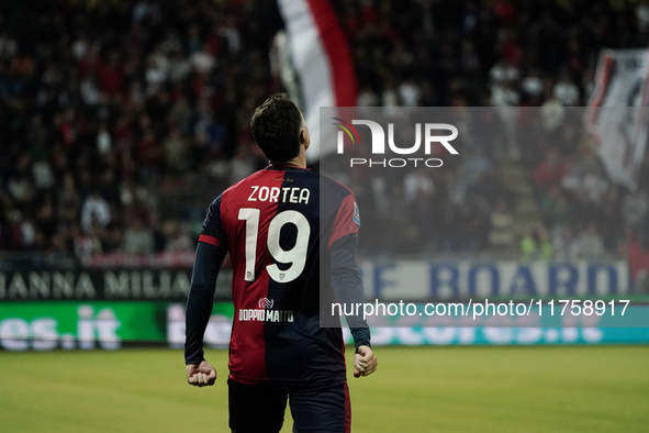 Nadir Zortea (#19 Cagliari Calcio) celebrates during the Serie A TIM match between Cagliari Calcio and AC Milan in Italy on November 9, 2024...