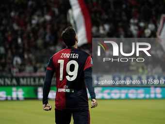 Nadir Zortea (#19 Cagliari Calcio) celebrates during the Serie A TIM match between Cagliari Calcio and AC Milan in Italy on November 9, 2024...